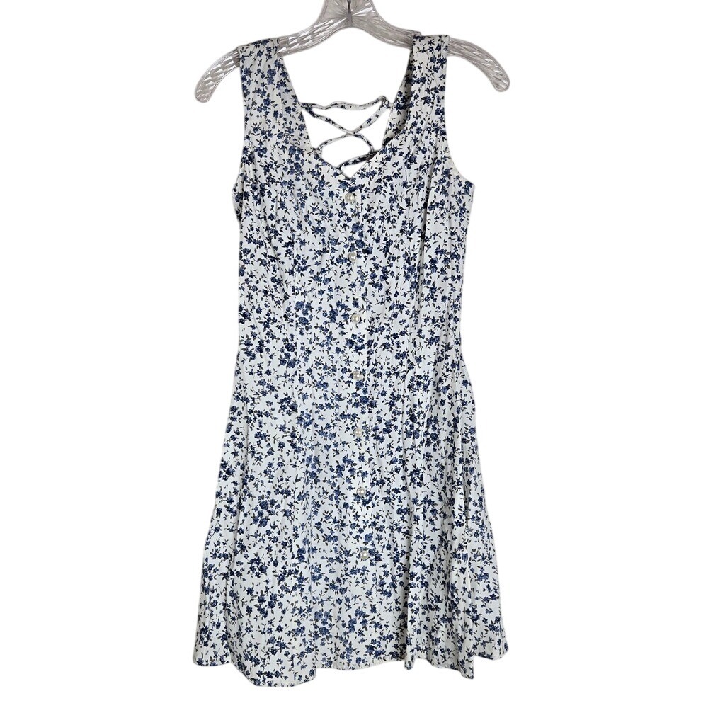 Elisse Vtg Women's Sz 6‎ Blue Floral Feminine Summer Y2K Sleeveless Mini Dress